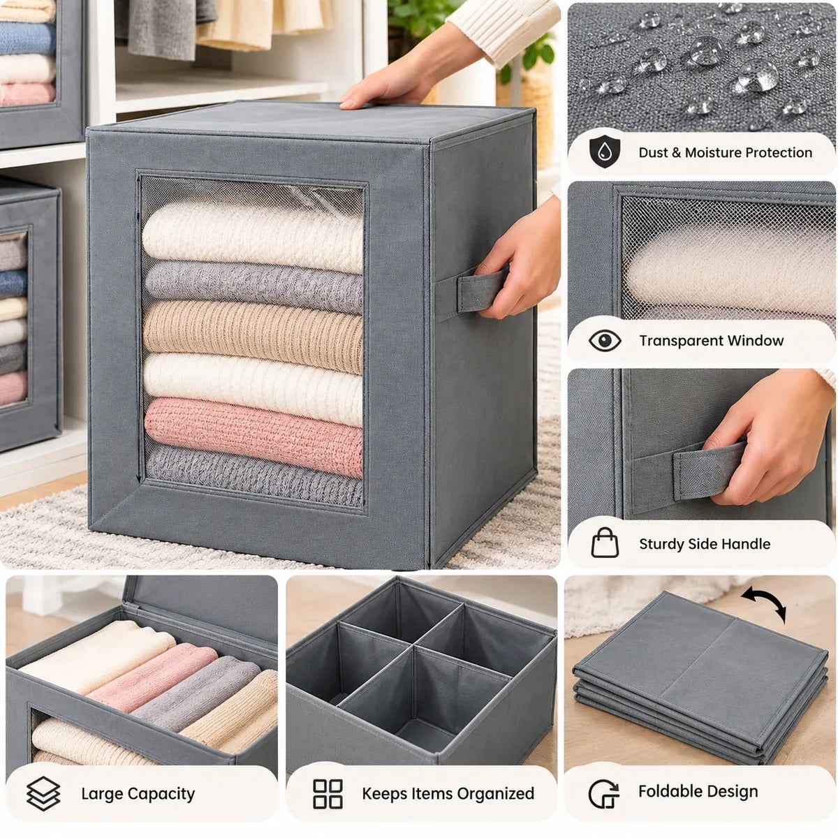 **Stackable Large Storage Organizer Box with Lid – Space-Saving Home Storage Solution**