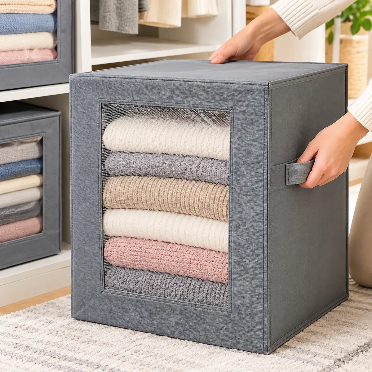 **Stackable Large Storage Organizer Box with Lid – Space-Saving Home Storage Solution**