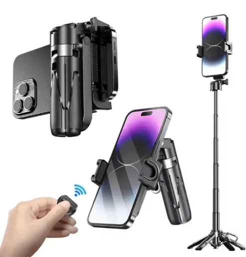 Mini Grip Quadripod with Bluetooth Remote – Portable Tripod Stand for Phone & Vlogging 📸